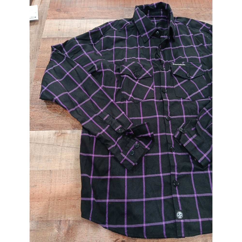 Demons Behind Me Flannel Button Up Shirt Skull Patch Sz XL Tall 2640 - Picture 3 of 15